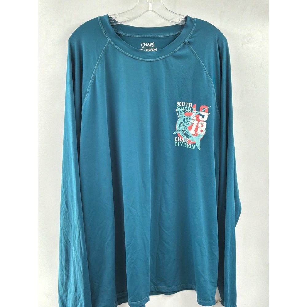 Chaps Mens South Shore Division Graphic Long Sleeve Performance Shirt Teal 3XL